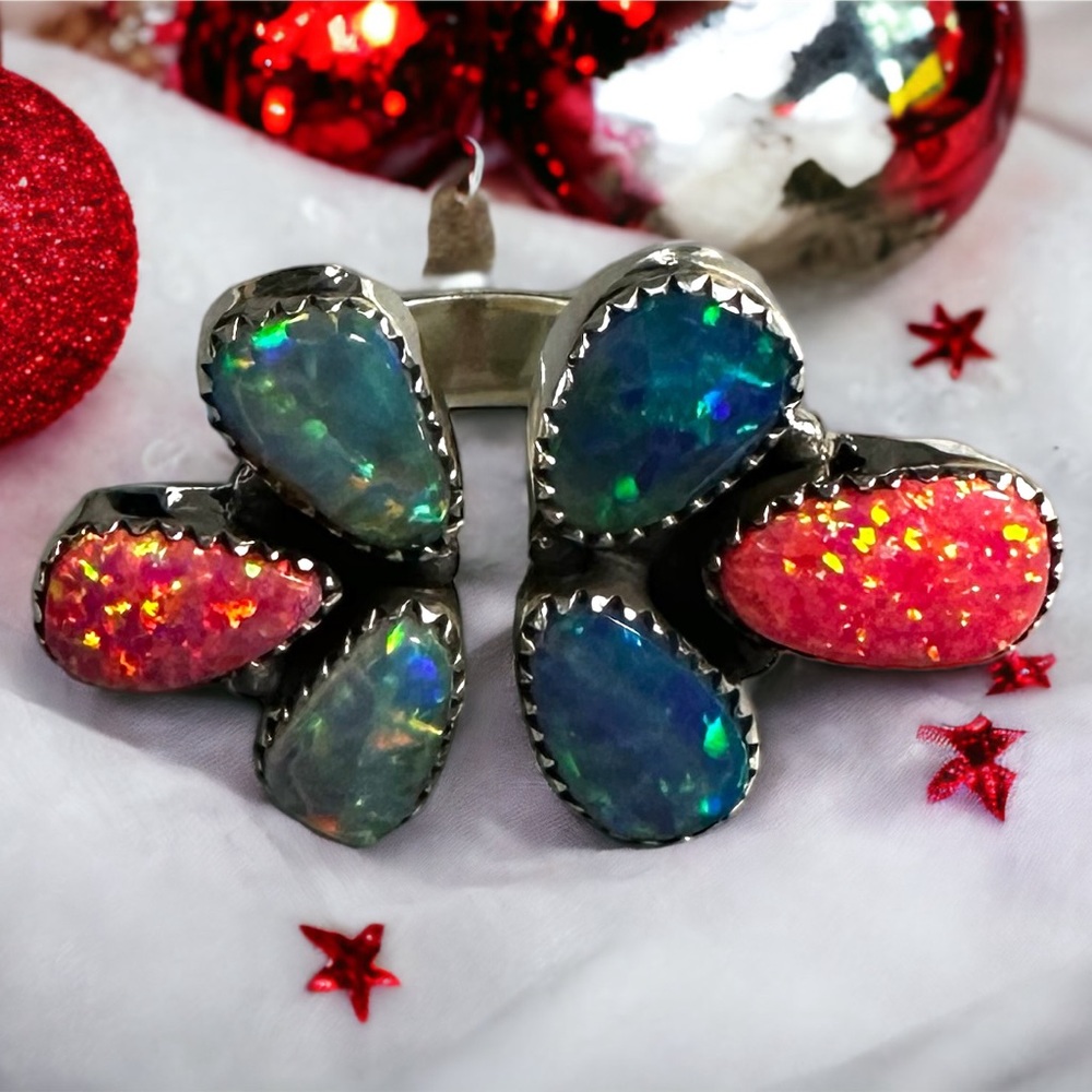 Aurora Opals in Solid Sterling Silver Flutter Ring